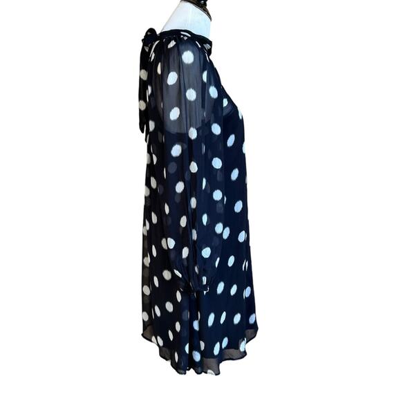 Anthropologie Maeve black white polka dot dress open back sheer sleeves sz xs - Picture 9 of 13